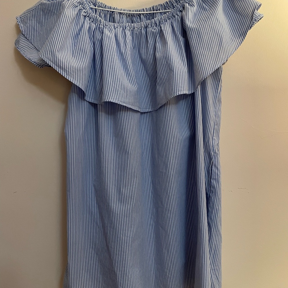 Blue Striped Off-Shoulder Dress